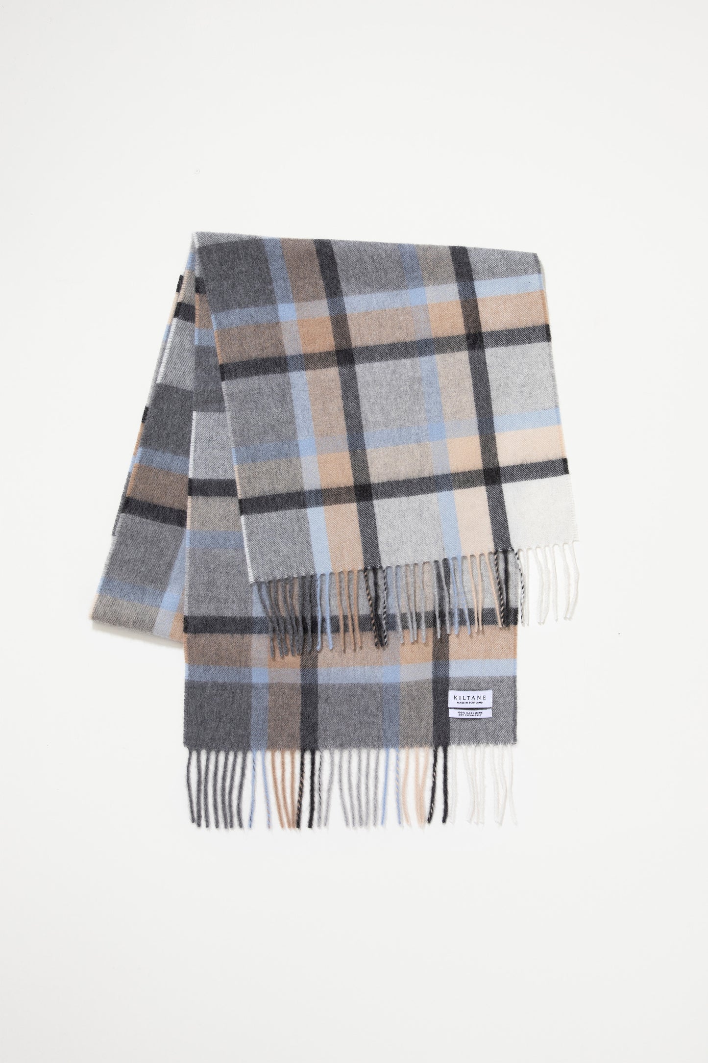 Made in Scotland Princeton Check Cashmere Wide Scarf - Blue
