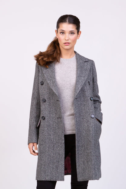 Women's Harris Tweed Melody Coat - Light Grey Herringbone