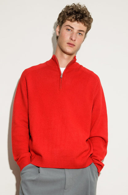 Balmoral Cashmere Half Zip Jumper - Red