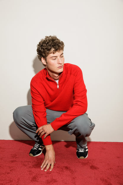 Balmoral Cashmere Half Zip Jumper - Red