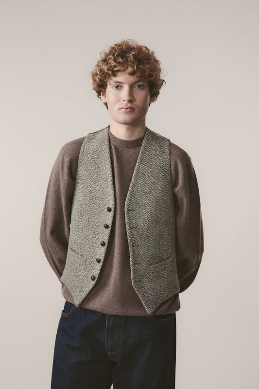 Harris Tweed Iain Waistcoat - Green Lovat Herringbone