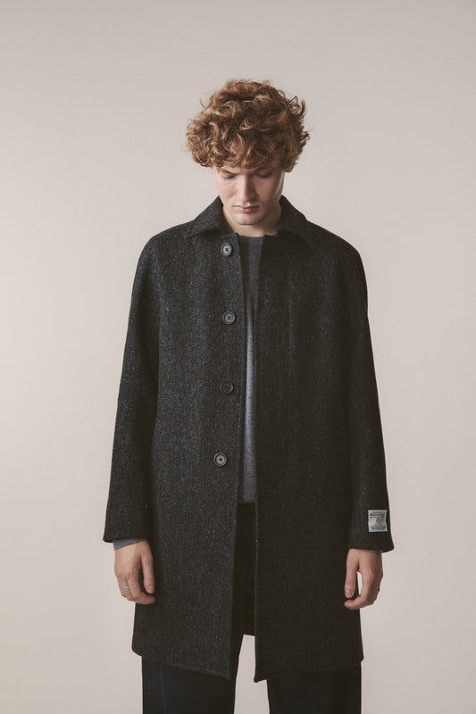 Men's Harris Tweed Ottavio Pea Coat - Deep Charcoal