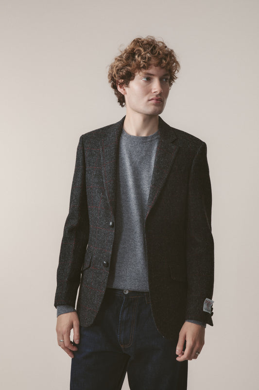 Men's Harris Tweed Patrick Jacket - Charcoal Red Check