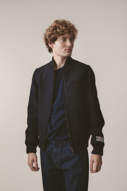 Men's Harris Tweed Bomber Jacket - Dark Navy Twill Solid