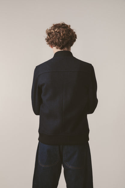 Men's Harris Tweed Bomber Jacket - Dark Navy Twill Solid