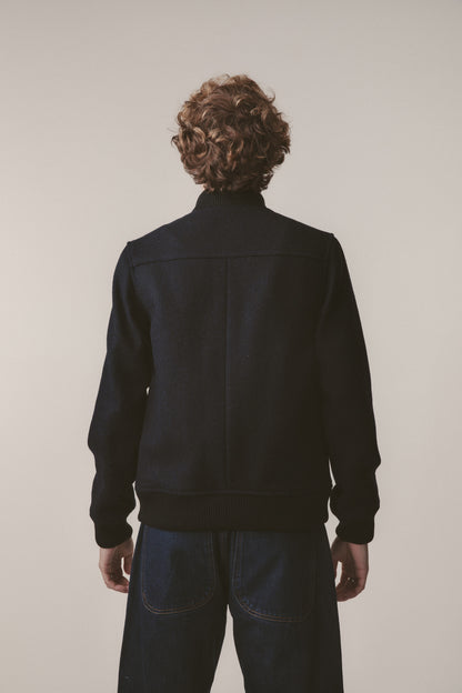 Men's Harris Tweed Bomber Jacket - Dark Navy Twill Solid