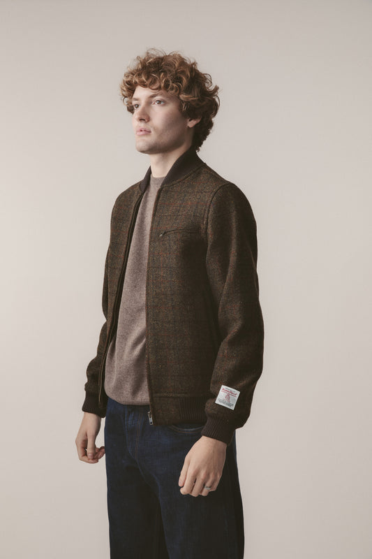Men's Harris Tweed Bomber Jacket - Green Check