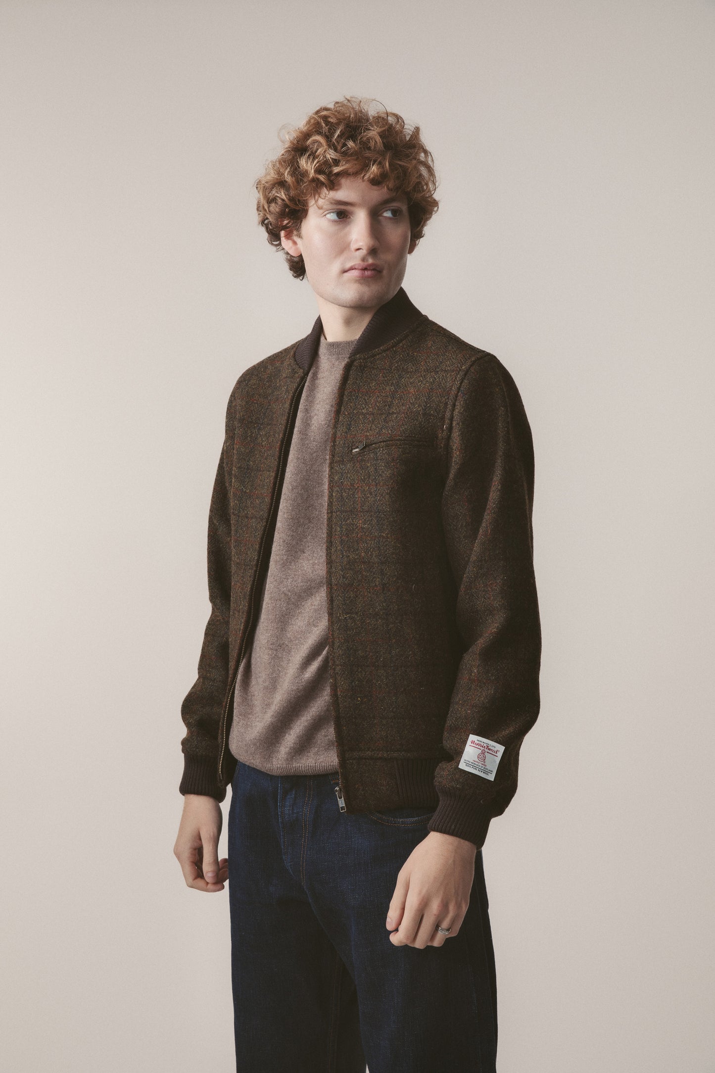 Men's Harris Tweed Bomber Jacket - Green Check