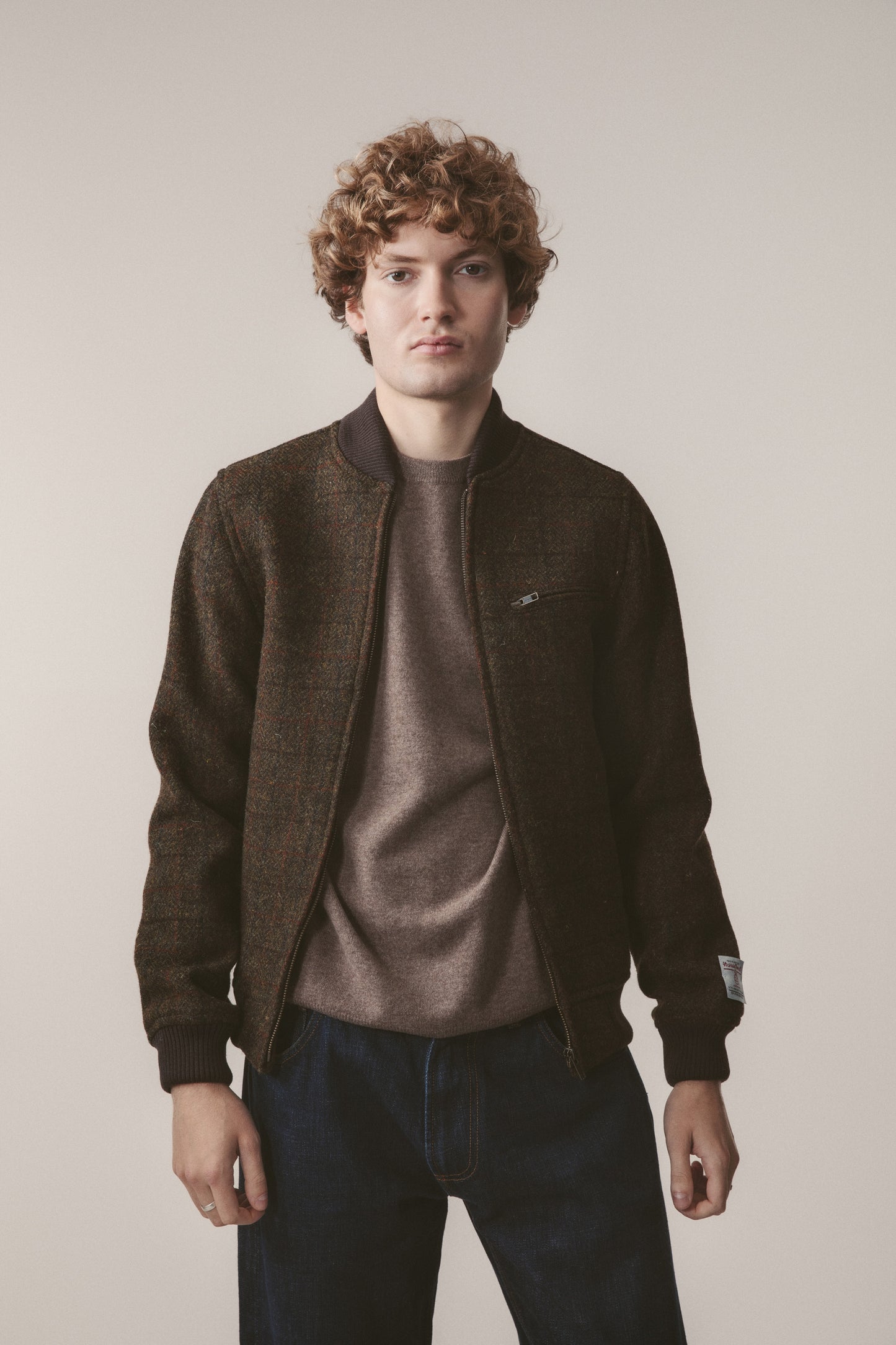 Men's Harris Tweed Bomber Jacket - Green Check