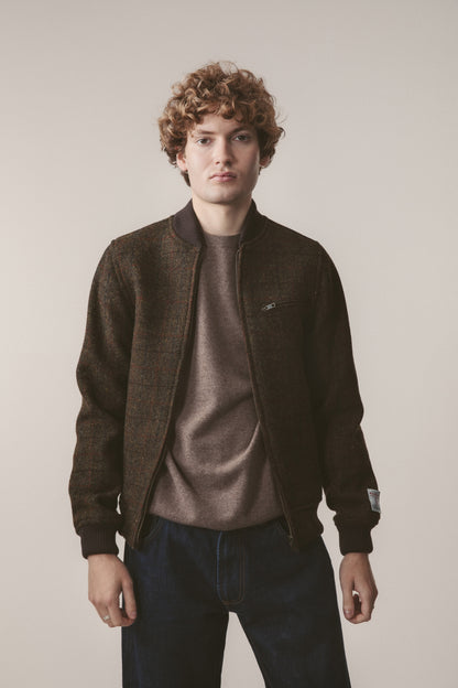 Men's Harris Tweed Bomber Jacket - Green Check