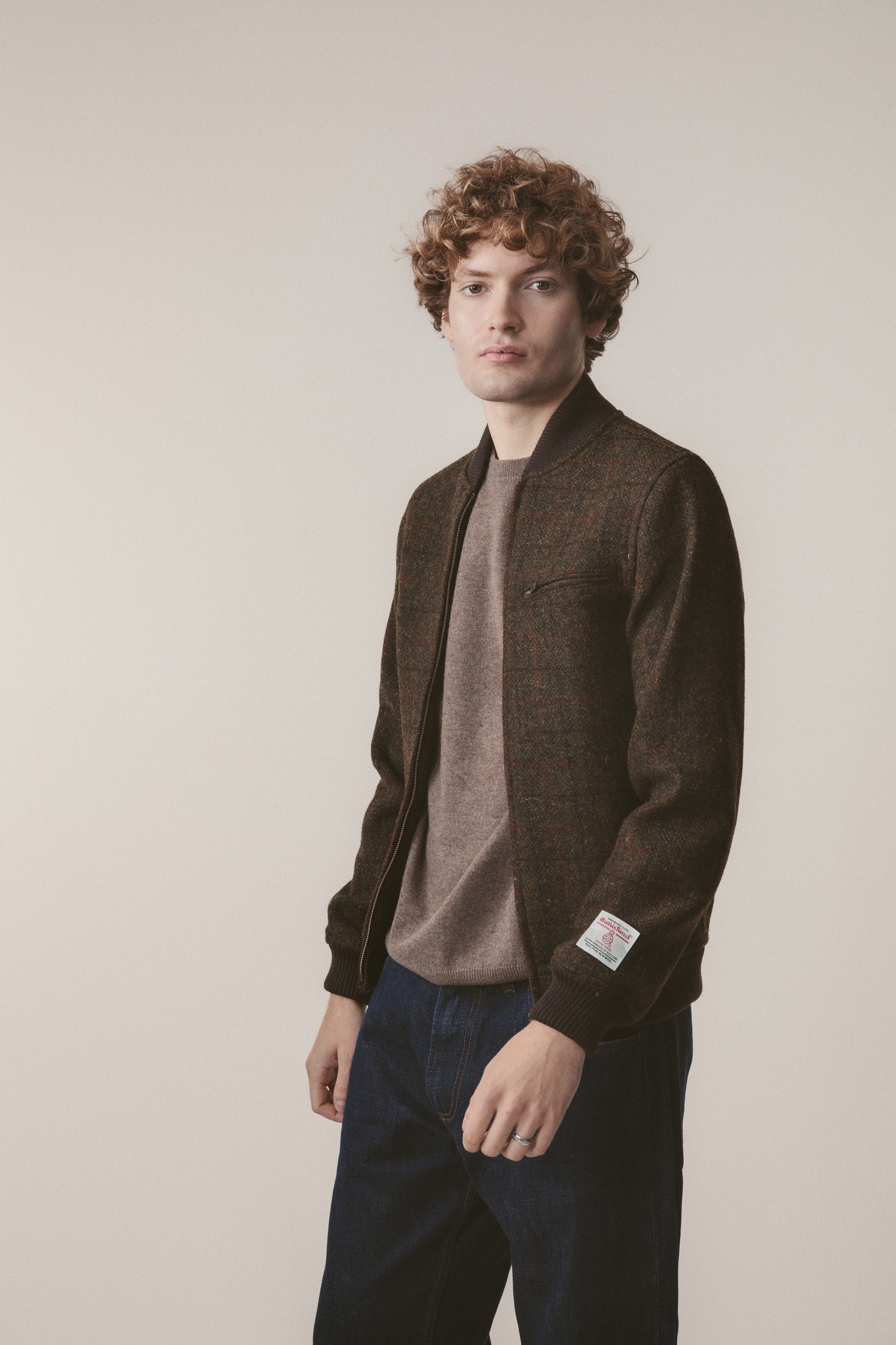 Men's Harris Tweed Bomber Jacket - Green Check