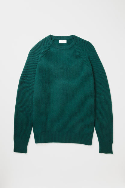 Fisherman Ribbed Cashmere Crew Neck - Forest Green