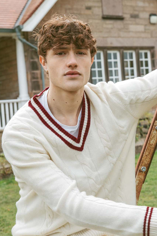 Men's Cashmere Cricket Style Jumper - Soft White