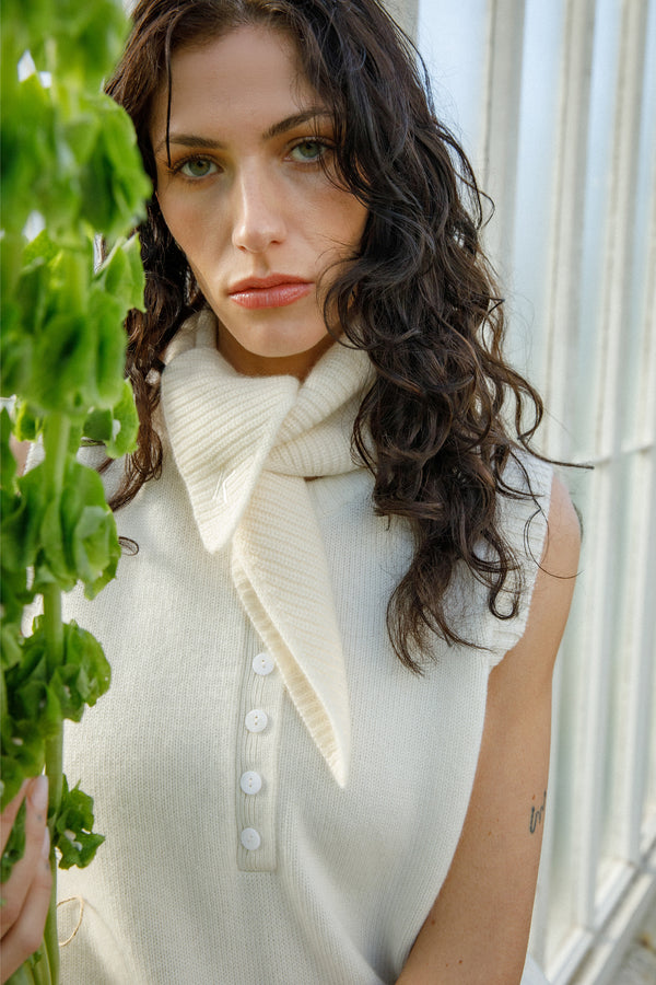 Knitted Cashmere Neck Tie - Cream