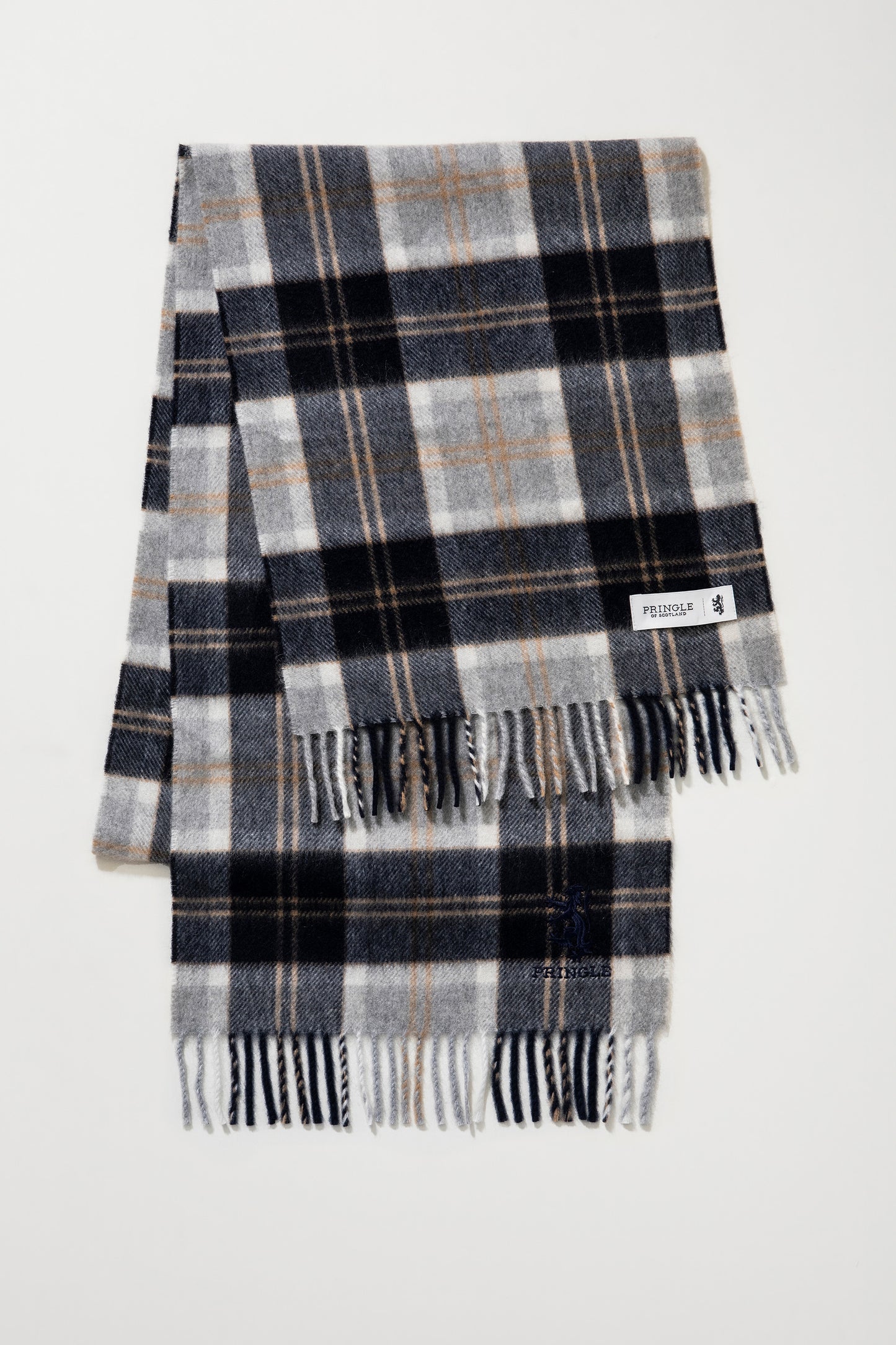 Pringle Of Scotland Cashmere Wide Scarf  - Silver Bannockbane