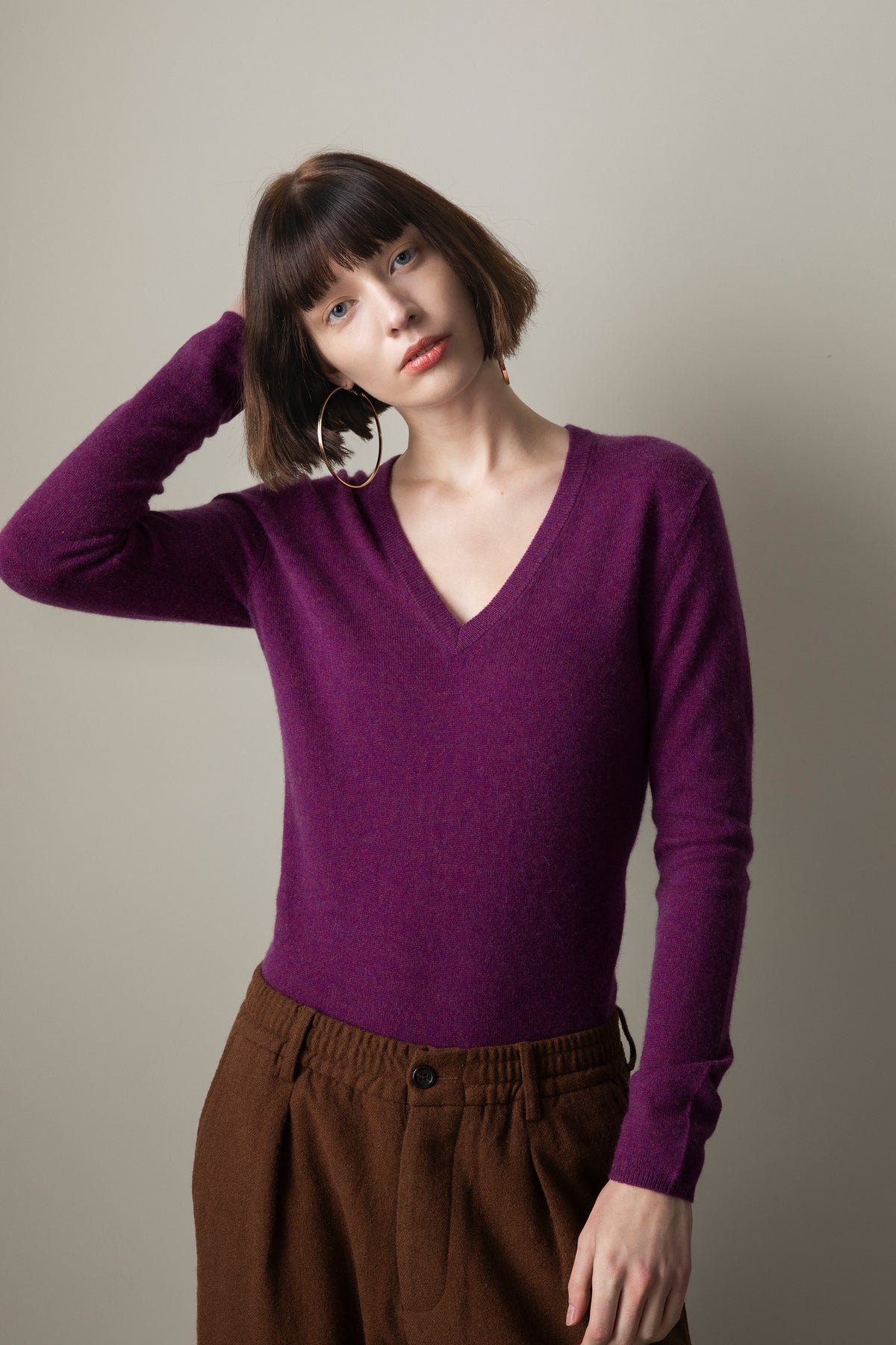 Cashmere V Neck Jumper Sloeberry