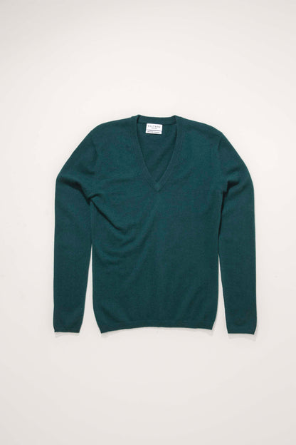 Women's Cashmere V Neck Jumper - Forest Green