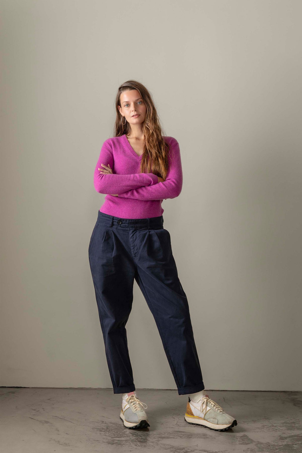 Cashmere V Neck Jumper Raspberry