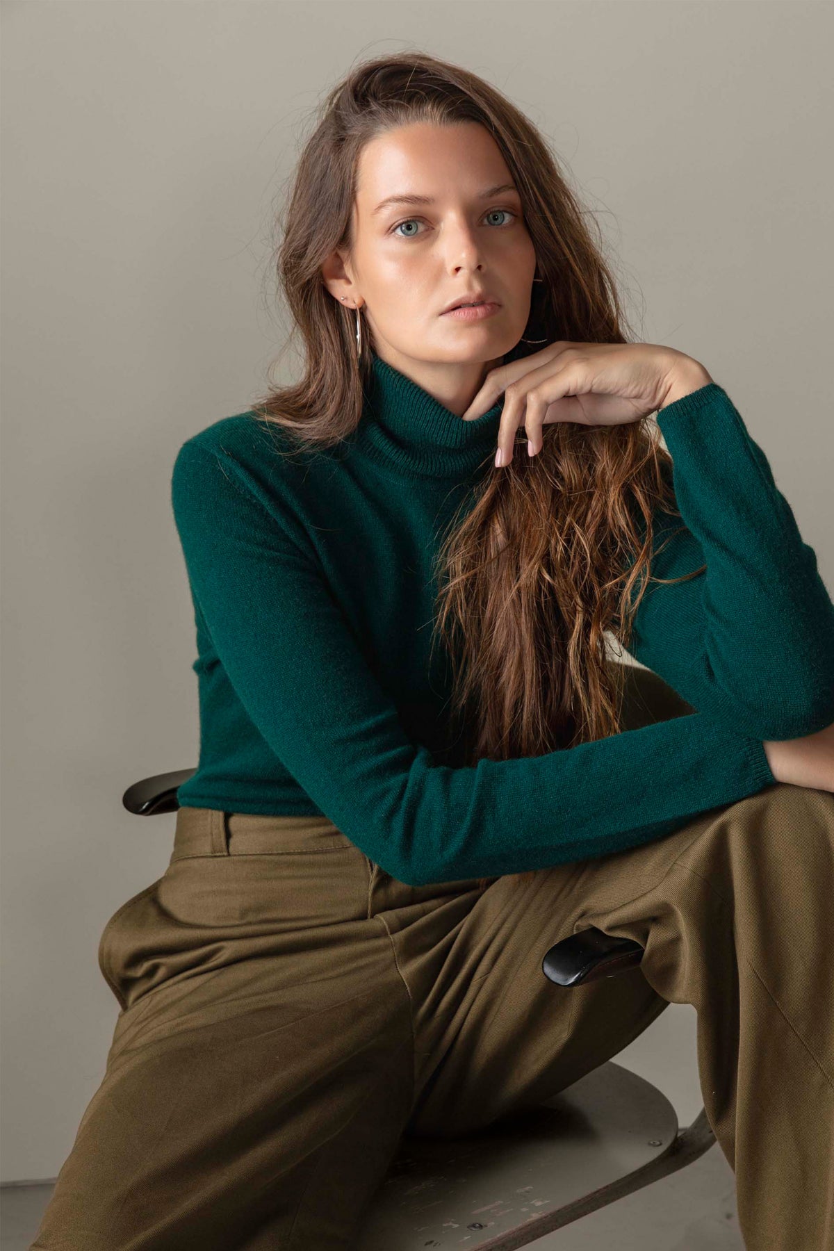 Cashmere Polo Neck Jumper Forest Green