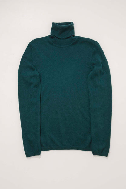Women's Cashmere Polo Neck Jumper - Forest Green