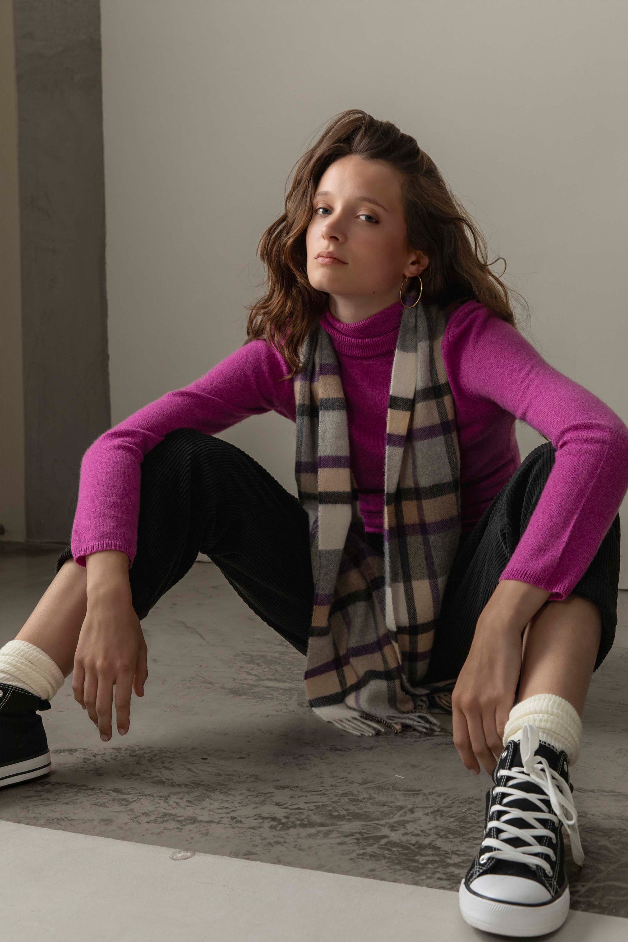 Women's Cashmere Polo Neck Jumper - Raspberry – Kiltane