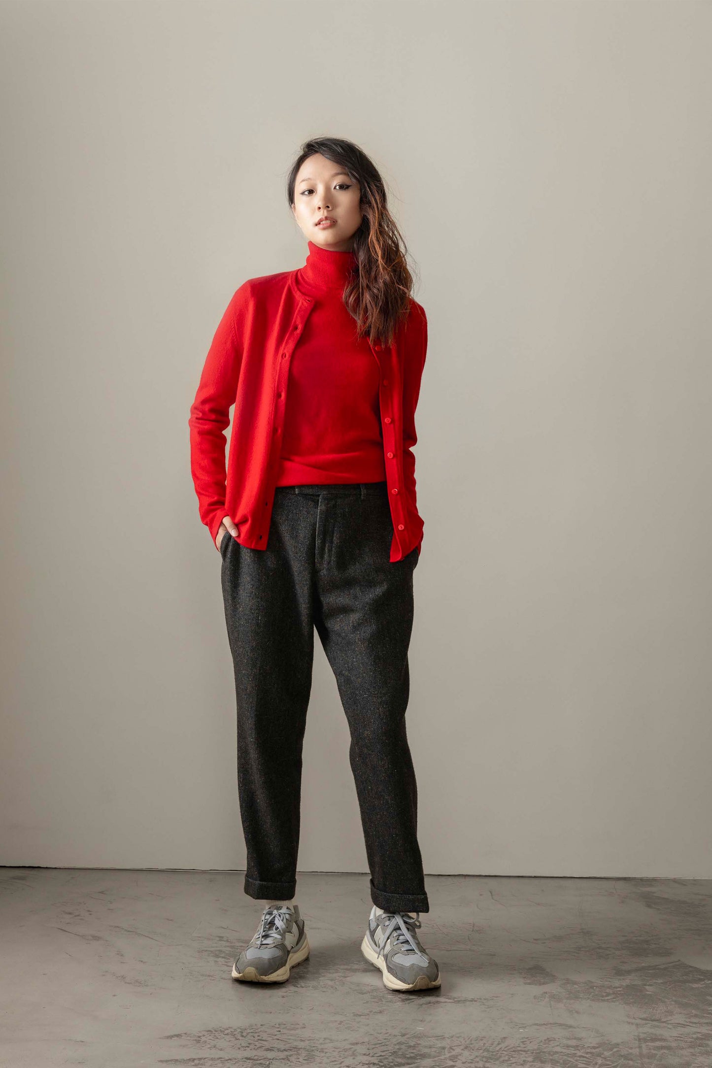 Women's Cashmere Polo Neck Jumper - Red