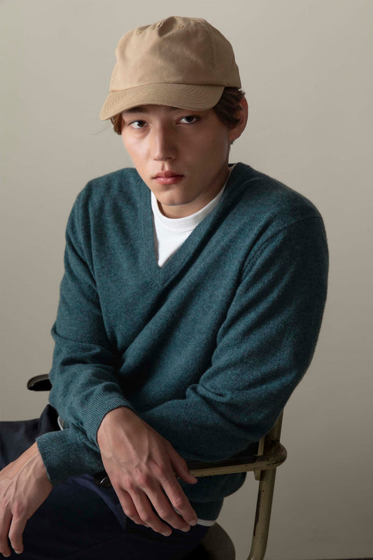 Men's Cashmere V Neck Jumper - Haze Green