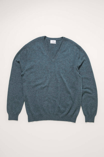 Men's Cashmere V Neck Jumper - Haze Green