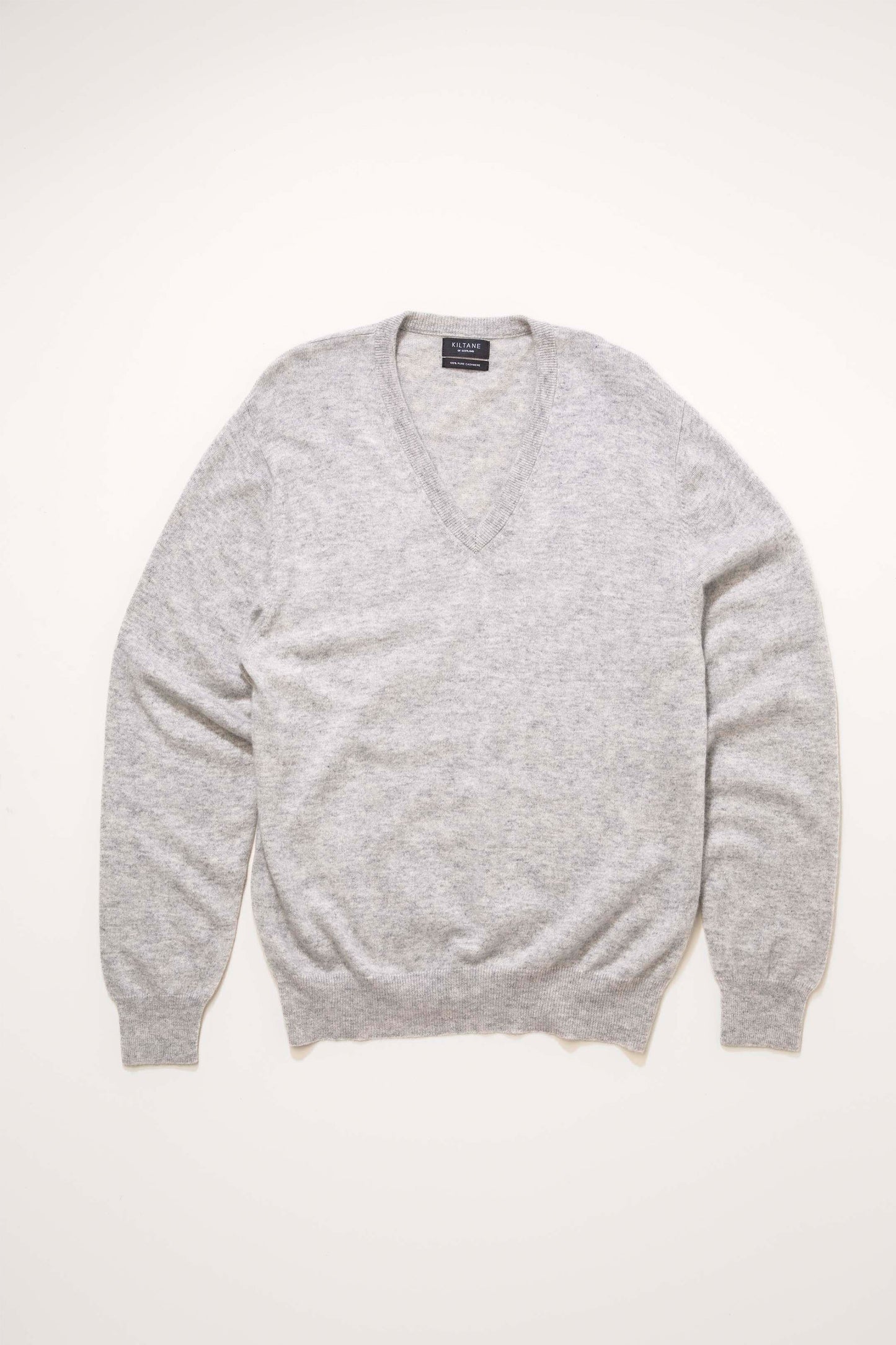 Men's Cashmere V Neck Jumper - Light Grey