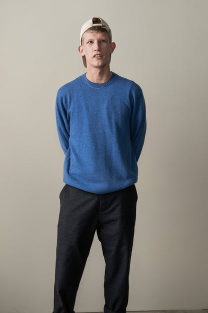 Men's Cashmere Crew Neck Jumper - Denim