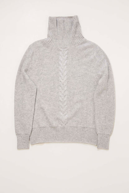 Women's Cable Knit Polo Neck Jumper - Grey
