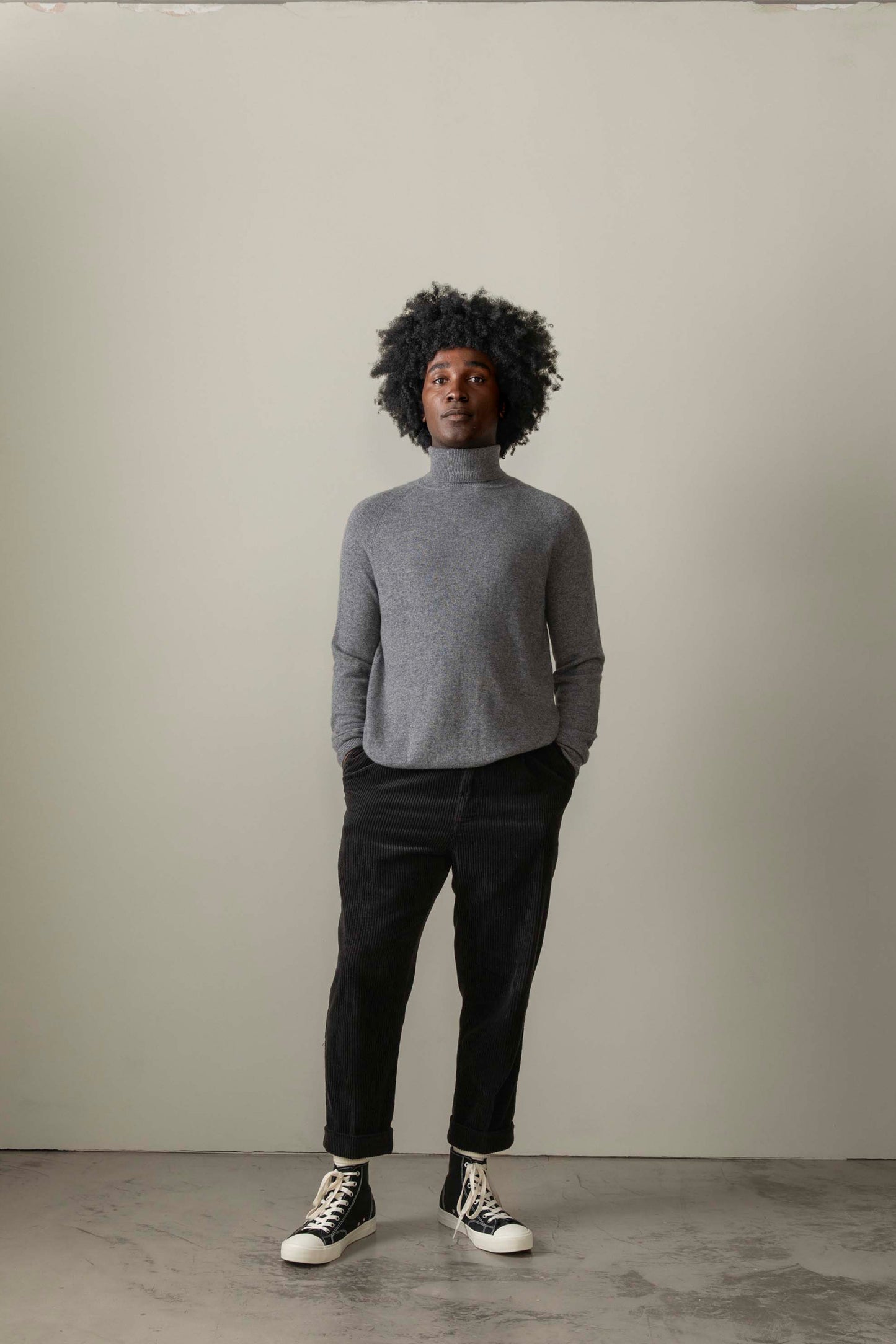 Men's Cashmere Roll Neck Jumper - Derby Grey