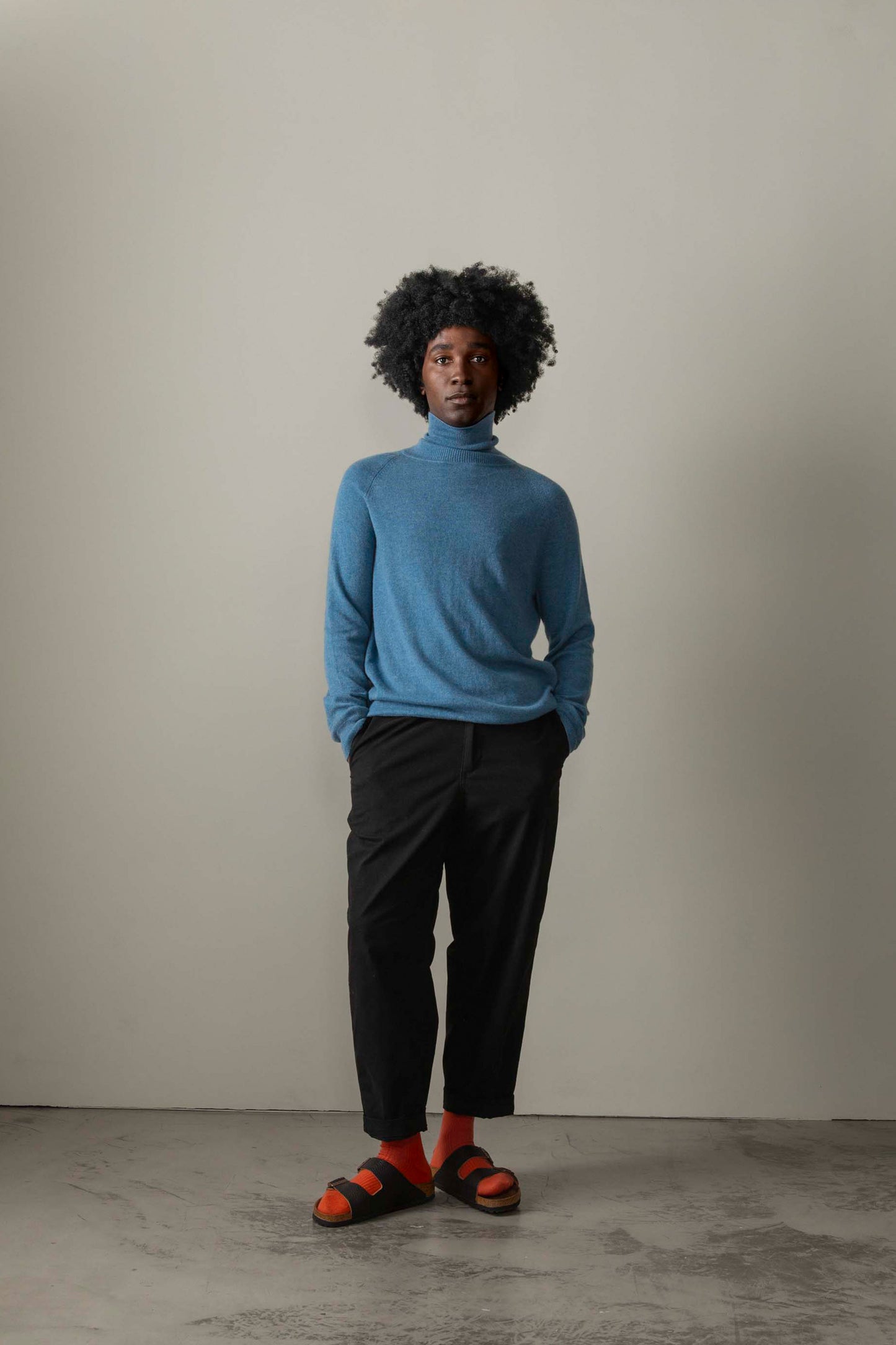 Men's Cashmere Roll Neck Jumper - Haze Blue