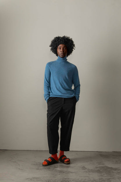 Men's Cashmere Roll Neck Jumper - Haze Blue