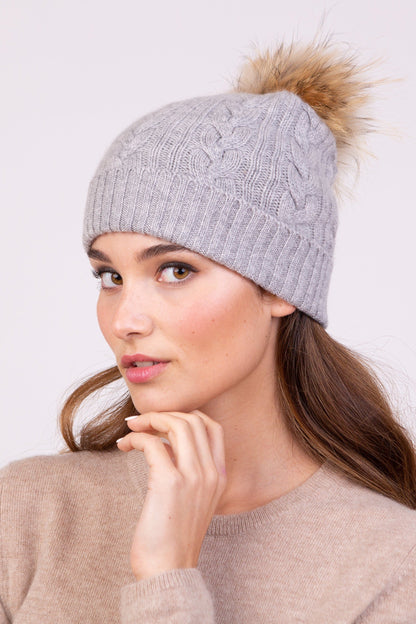 Cable Knit Pom Pom Hat Oyster Grey – Kiltane