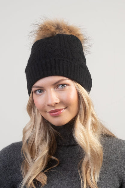 Cable Knit Pom Pom Hat Black – Kiltane - Main Image