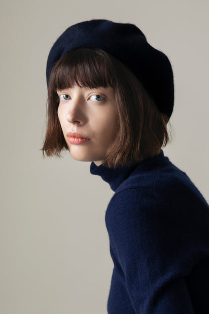 Cashmere Knitted Beret Dark Navy – Kiltane