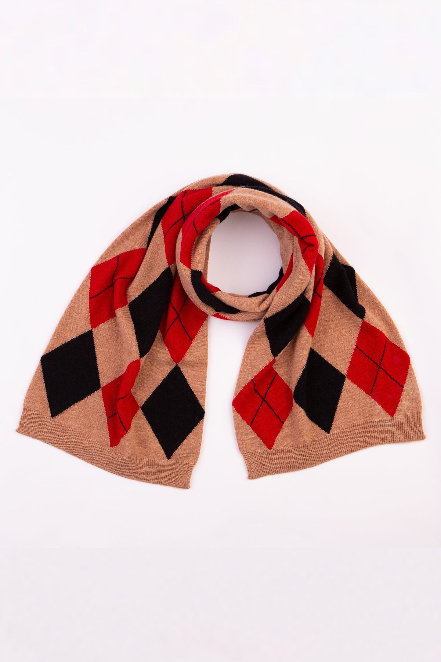 Argyle Cashmere Scarf - Red Mix