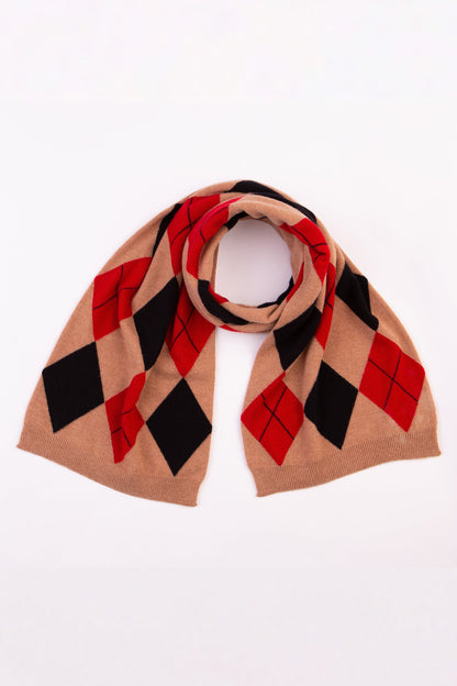 Argyle Cashmere Scarf - Red Mix