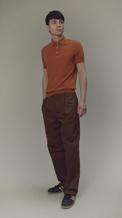 Button Through Cashmere Polo Shirt - Amber Haze