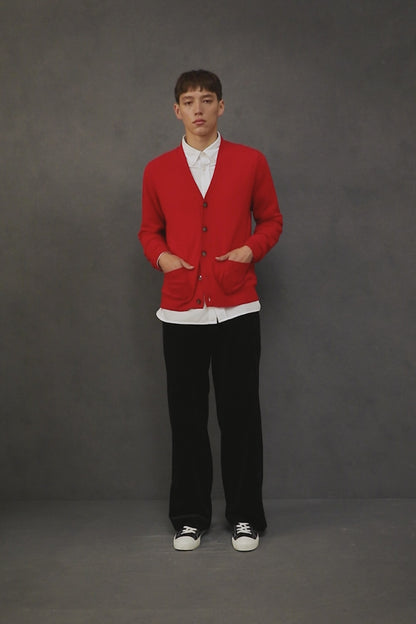 Men’s Cashmere V Neck Cardigan - Red