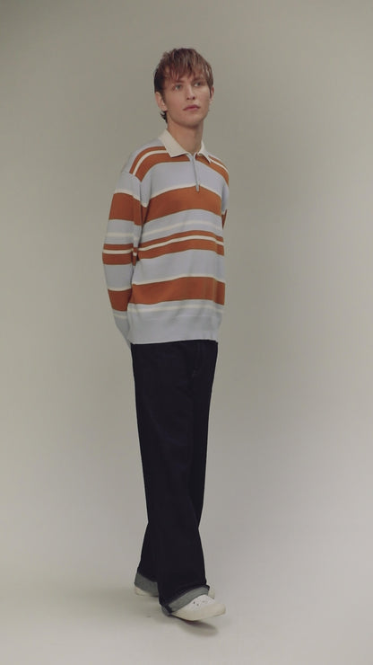 Unisex Stripe Rugby Cashmere Shirt - Blue Aura