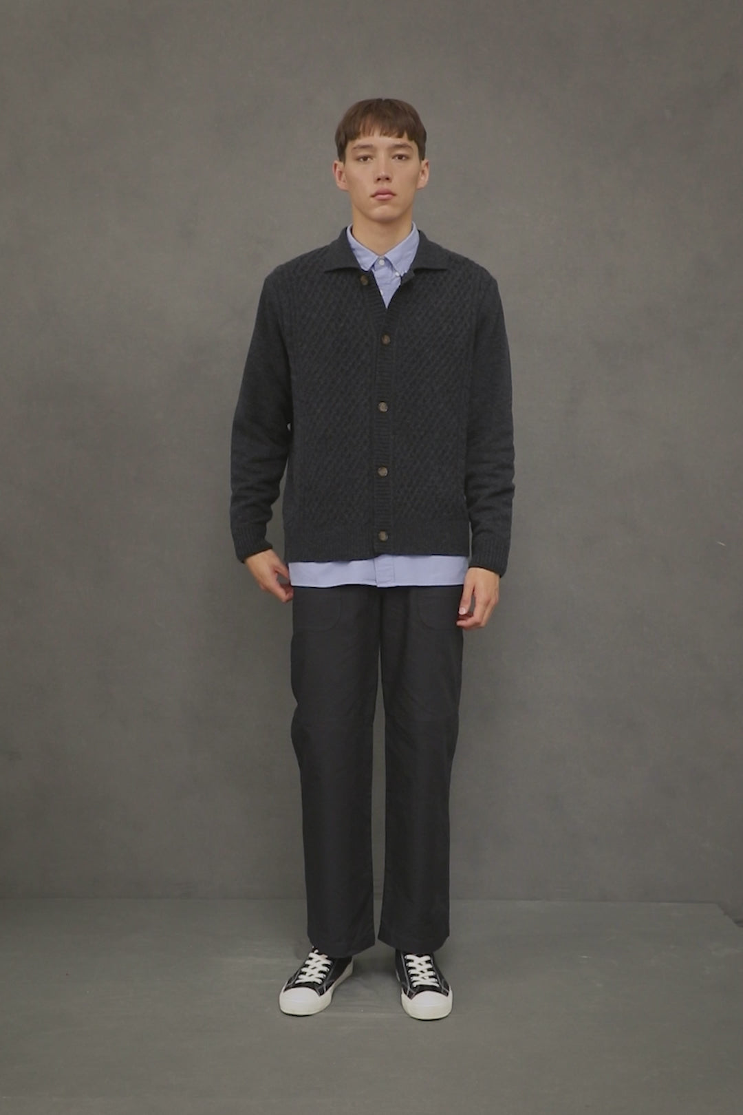 Men’s Aran Cashmere Cardigan - Charcoal
