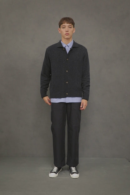 Men’s Aran Cashmere Cardigan - Charcoal