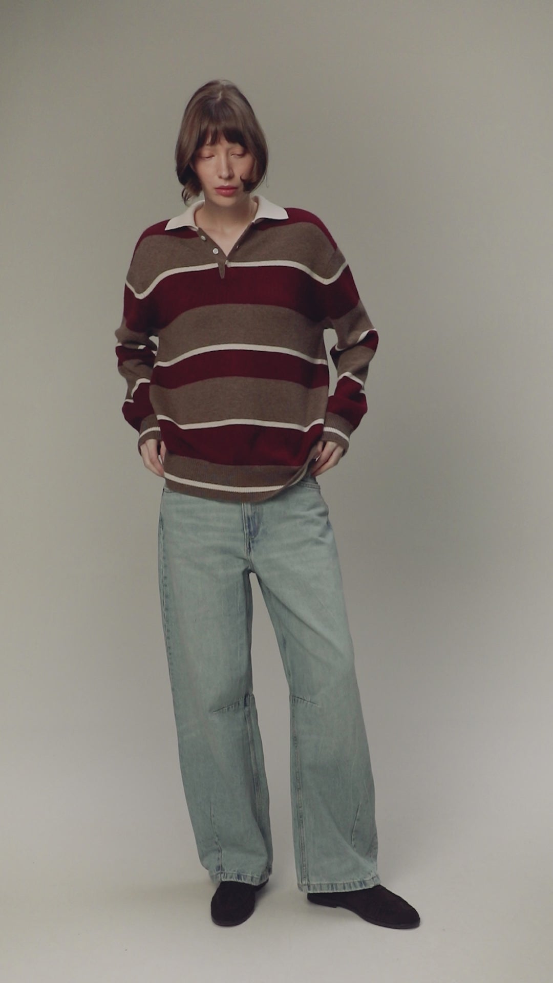 Unisex Cashmere Stripe Rugby Shirt - Squirrel