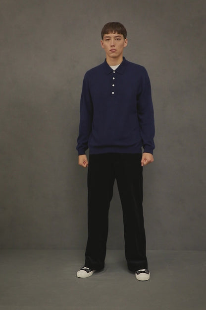 Men’s Cashmere Long Sleeve Polo - Cosmos
