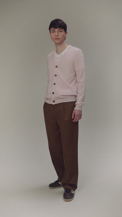 Unisex V Neck Pocket Cashmere Cardigan - Pale Pink