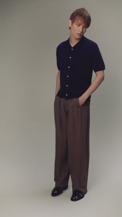 Button Through Cashmere Polo Shirt - Cosmos