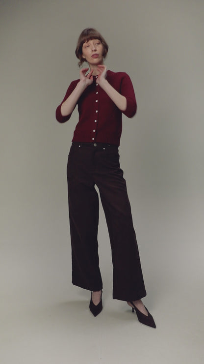 Women's New Town 3/4 Sleeve Cashmere Cardigan - Burgundy