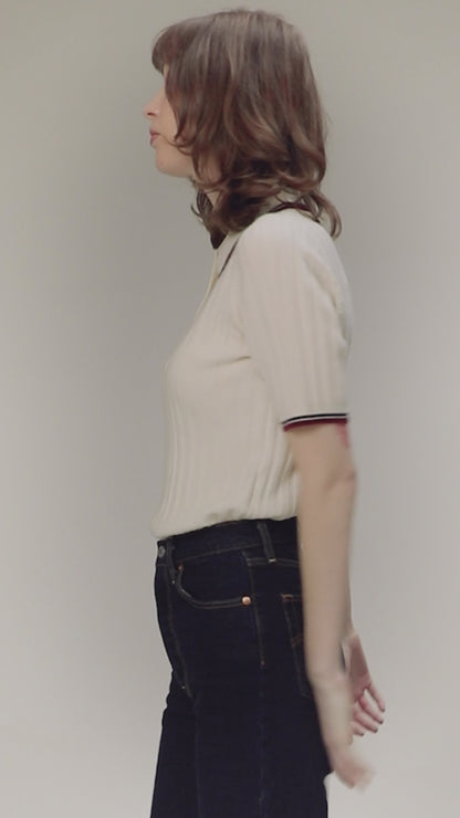 Ribbed Knit Cashmere Polo - Off White